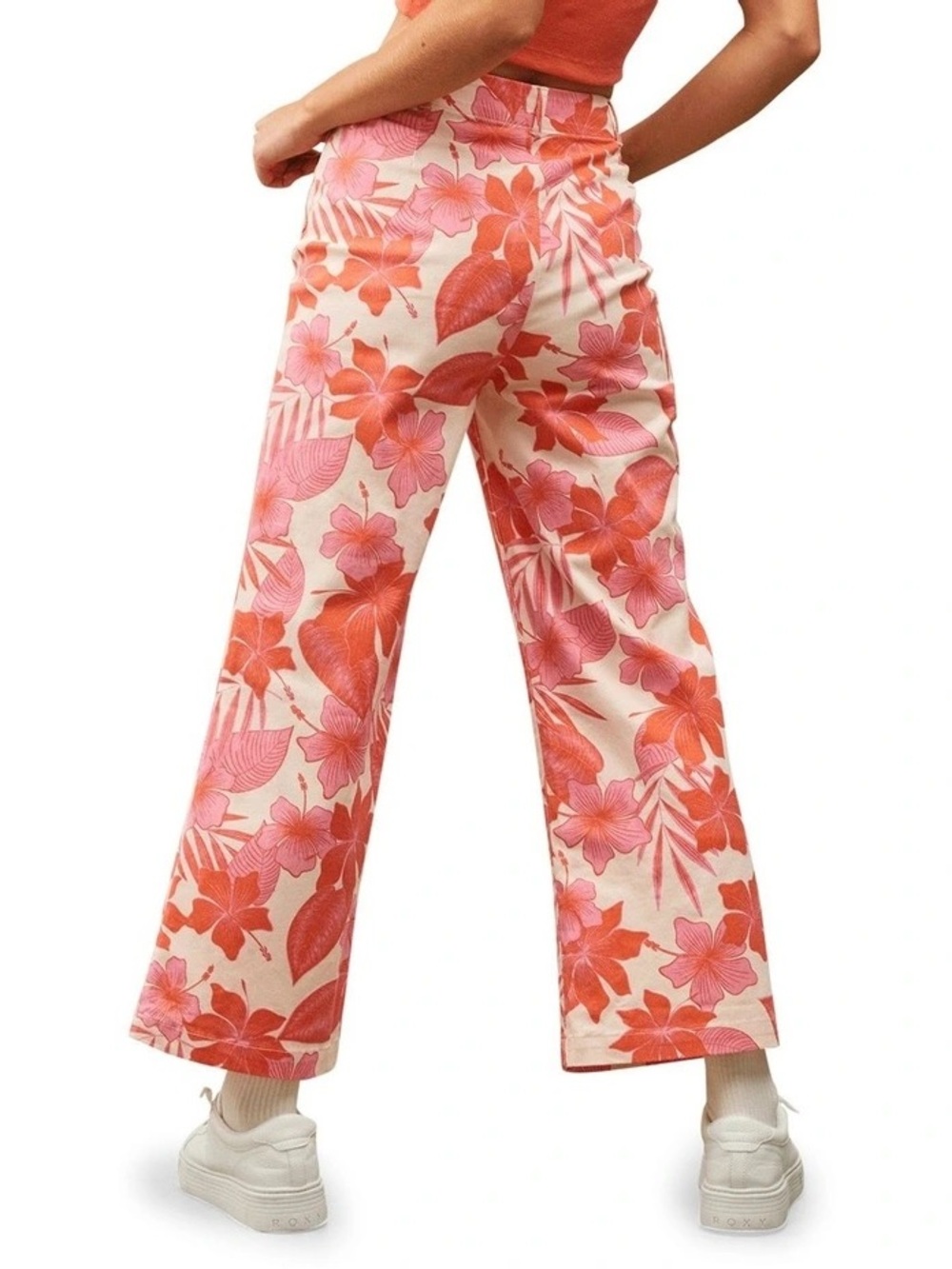 Roxy Coastal Cruiser Wide Leg Trousers Pale Dogwood Hibiscus Size 27 - Picture 4 of 16
